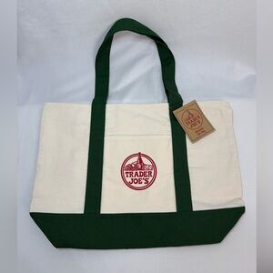Trader Joes Large Canvas Tote Bag Green